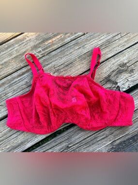 Cacique Bold Red Floral Lace Unlined Balconette Bra 44D